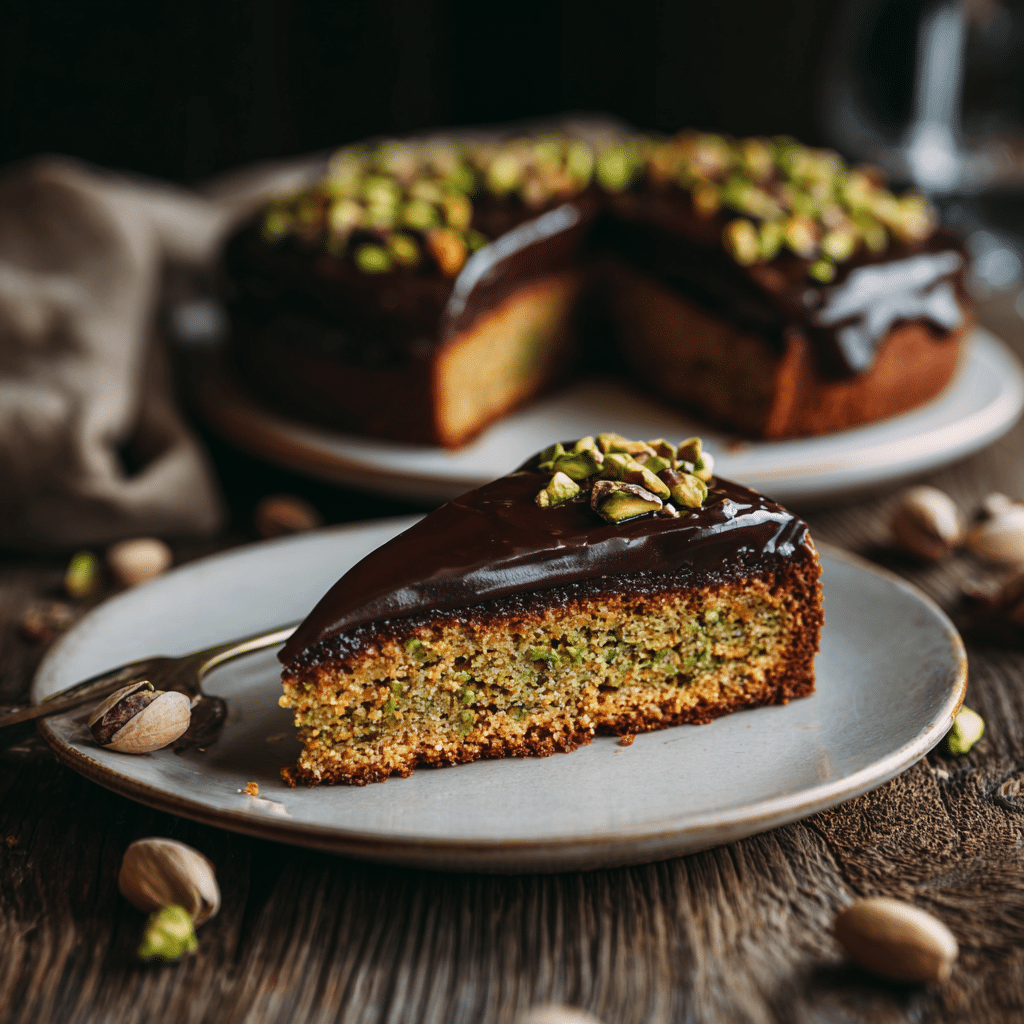 Flourless Pistachio Ganache Cake