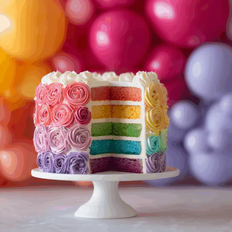 Rainbow Layer Cake with Buttercream Roses