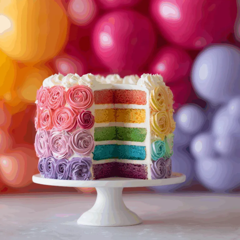 Rainbow Layer Cake with Buttercream Roses