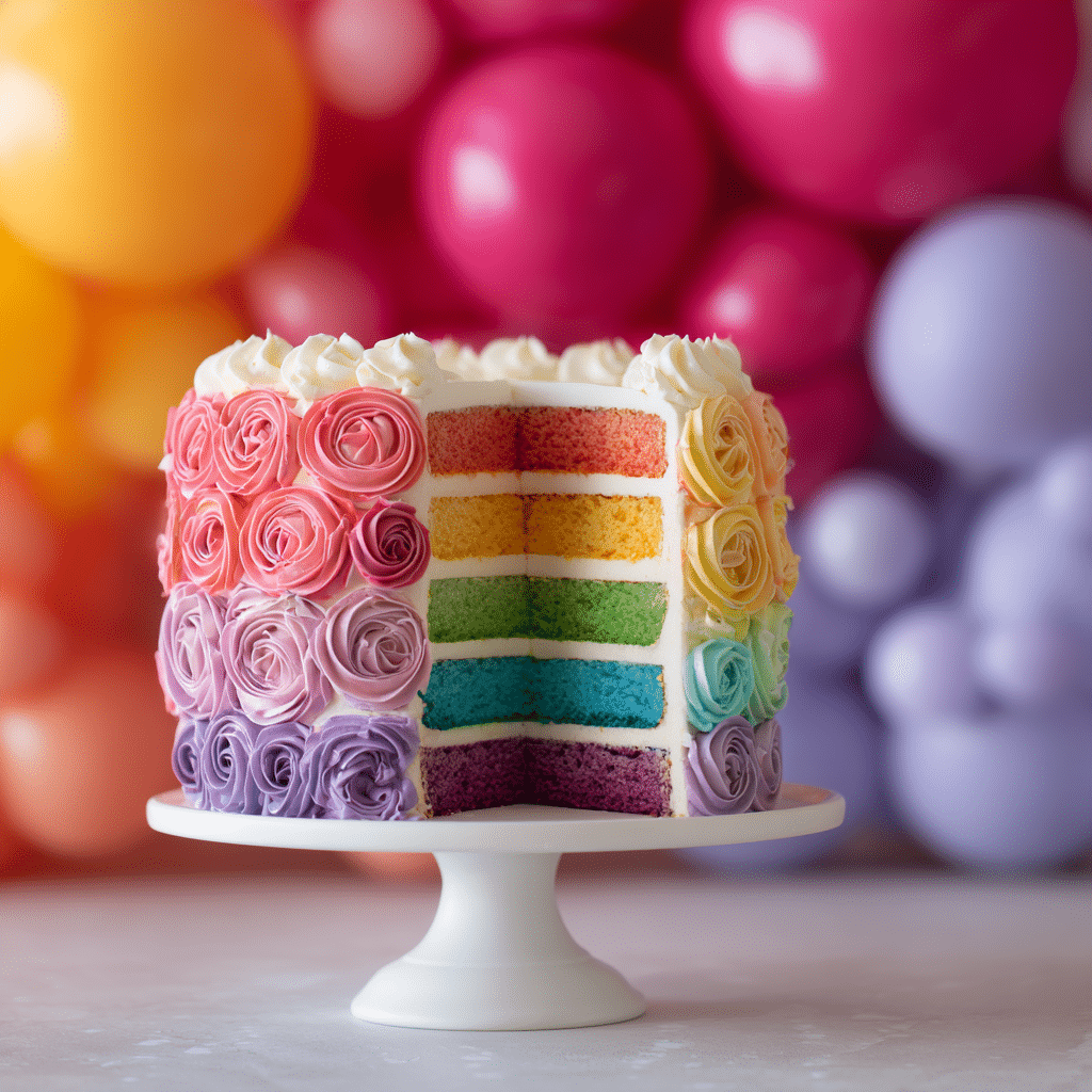Rainbow Layer Cake with Buttercream Roses