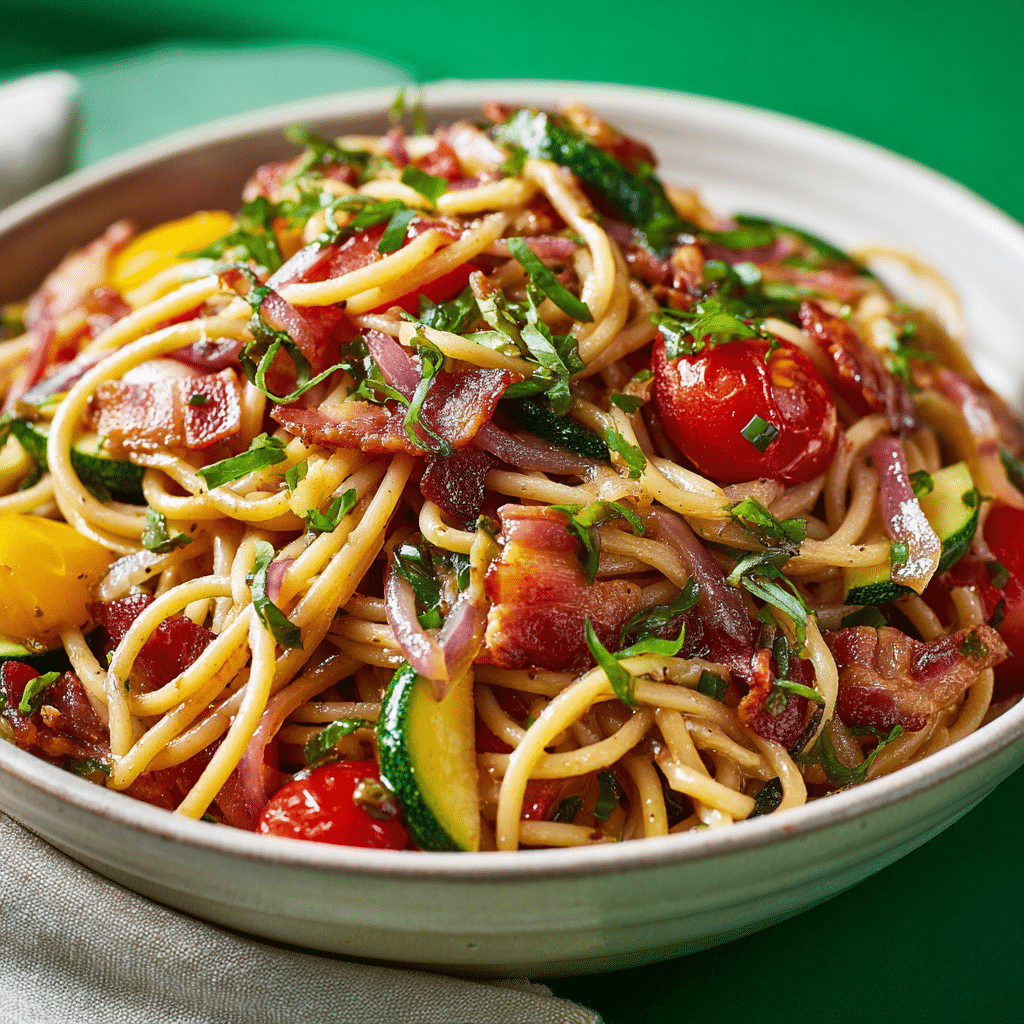 Simple Gluten Free Summer Spaghetti with Bacon