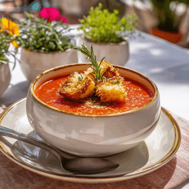 Creamy Tomato Soup with Cheesy Croutons