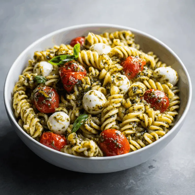 Pesto Pasta Salad with Tomatoes & Mozzarella