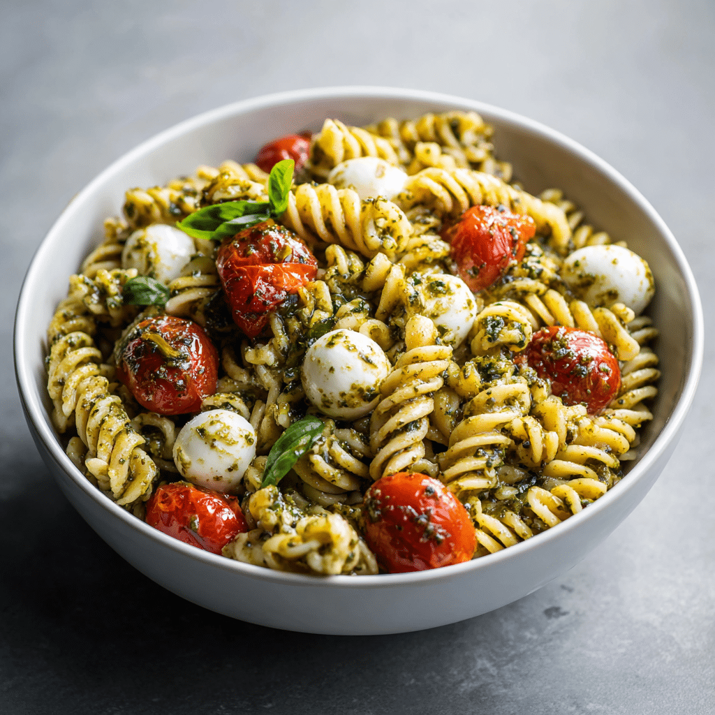 Pesto Pasta Salad with Tomatoes & Mozzarella