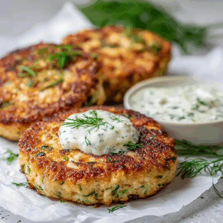 Skillet Salmon Cakes with Dill Sauce