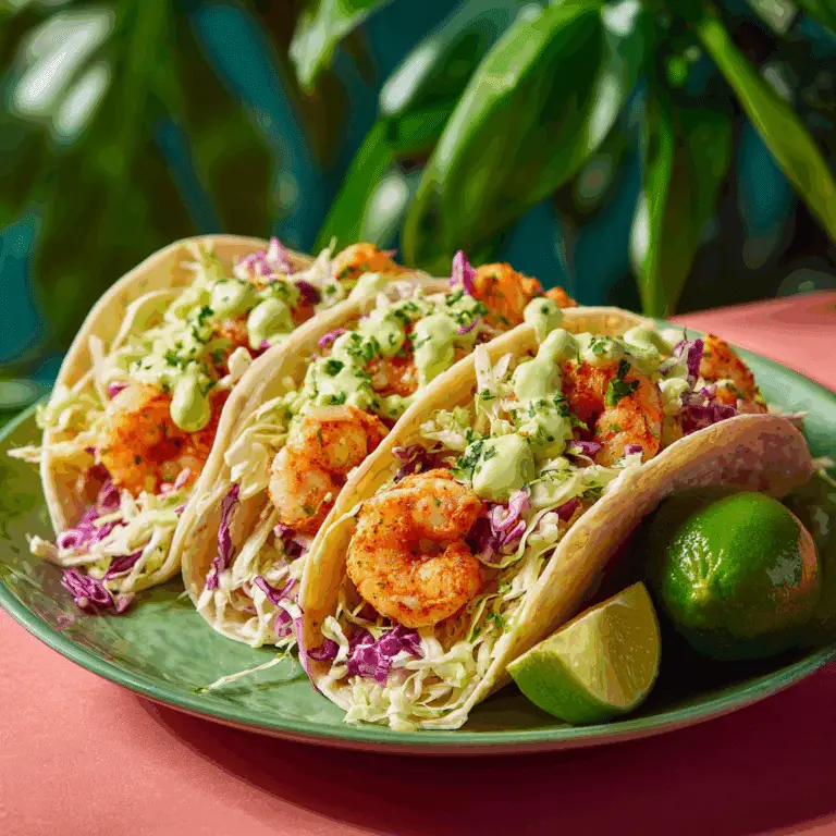 Shrimp Tacos with Avocado Crema