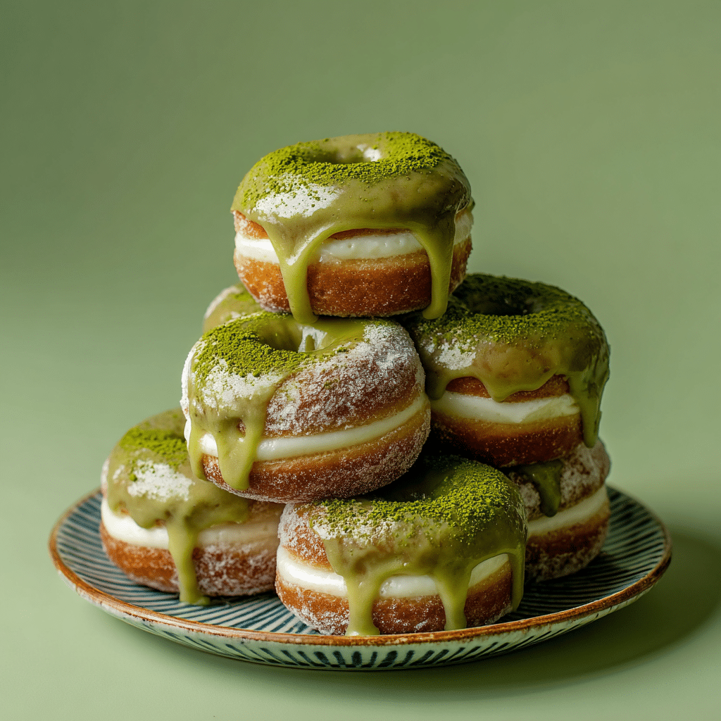 Matcha Doughnuts with Cream Filling Cake