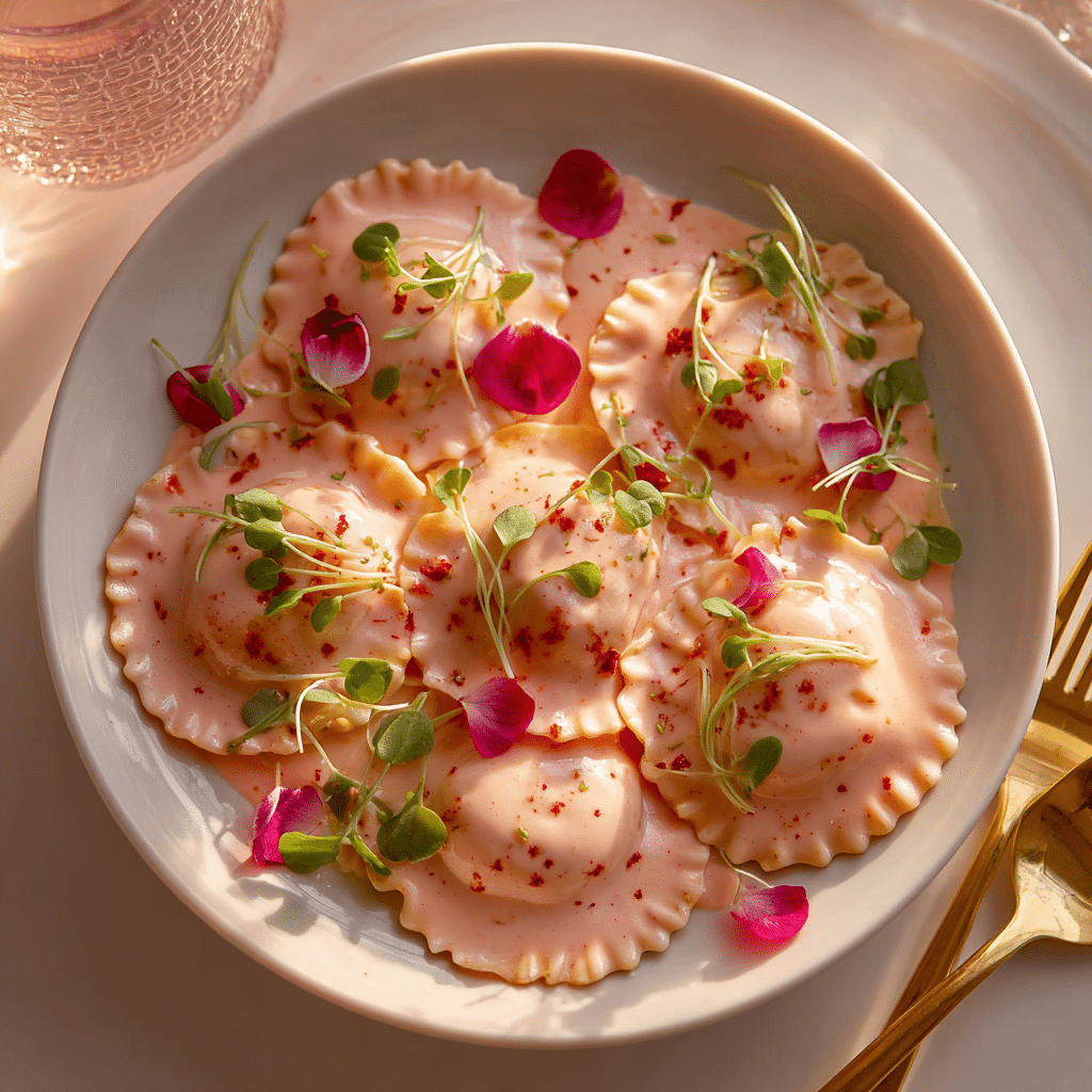 Heart-Shaped Ravioli with Pink Sauce
