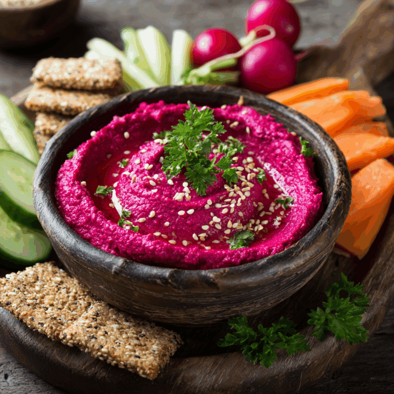 Pink Hummus with Crackers