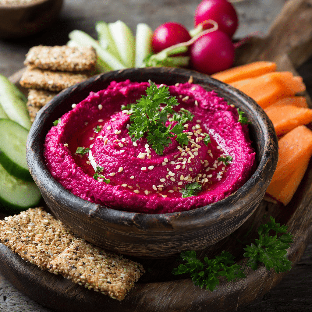 Pink Hummus with Crackers