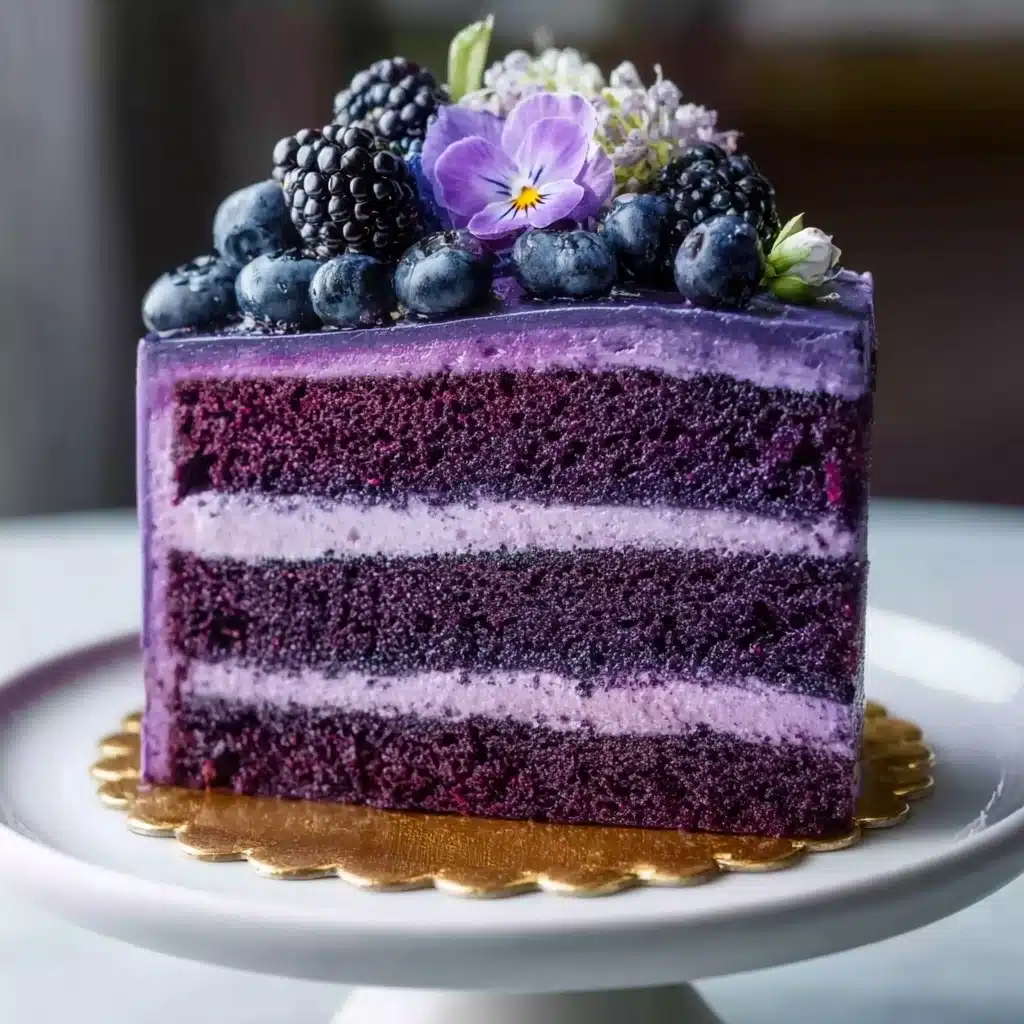 Royal Purple Velvet Cake with Creamy Vanilla Frosting Recipe - Recipe Image