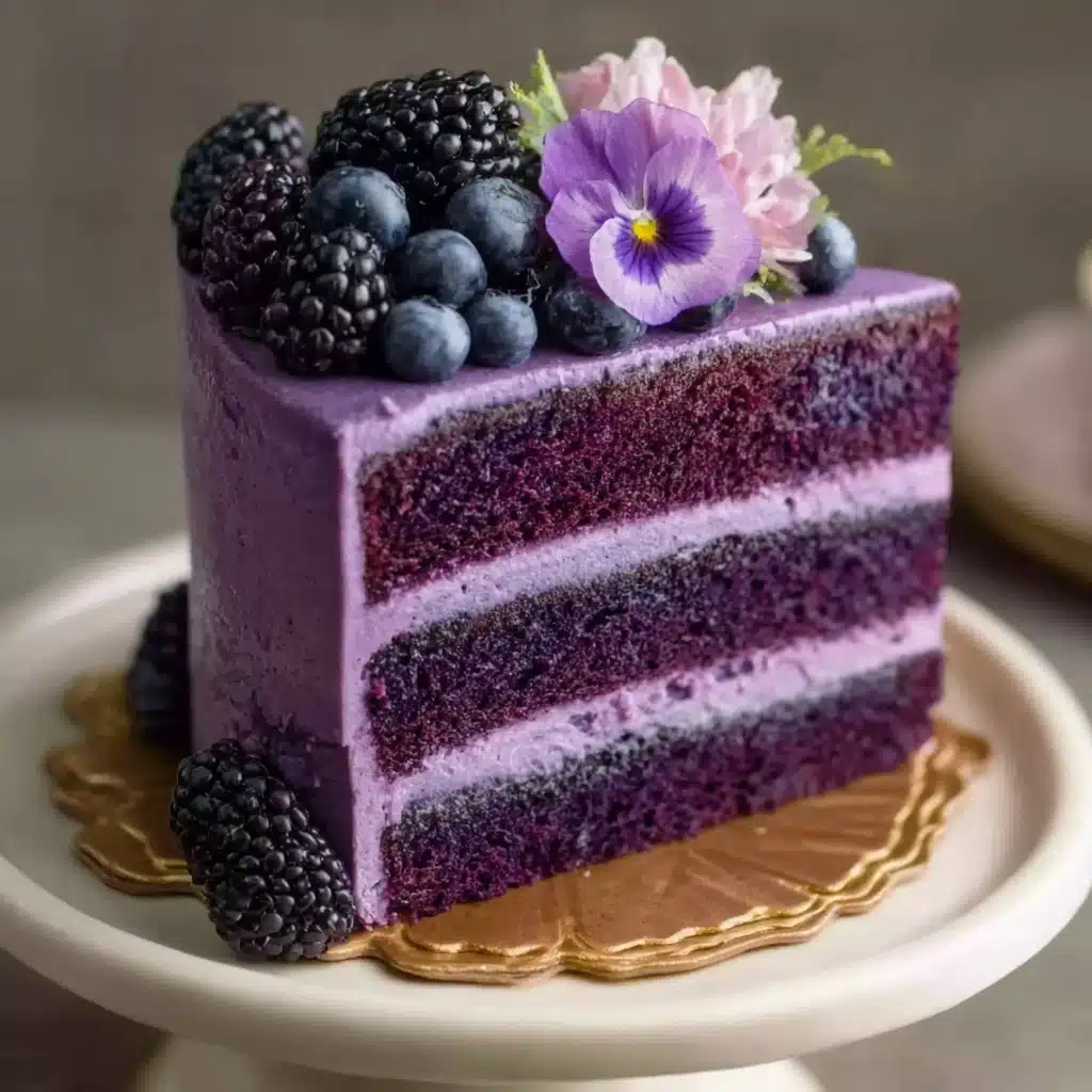 Royal Purple Velvet Cake with Creamy Vanilla Frosting Recipe - Recipe Image