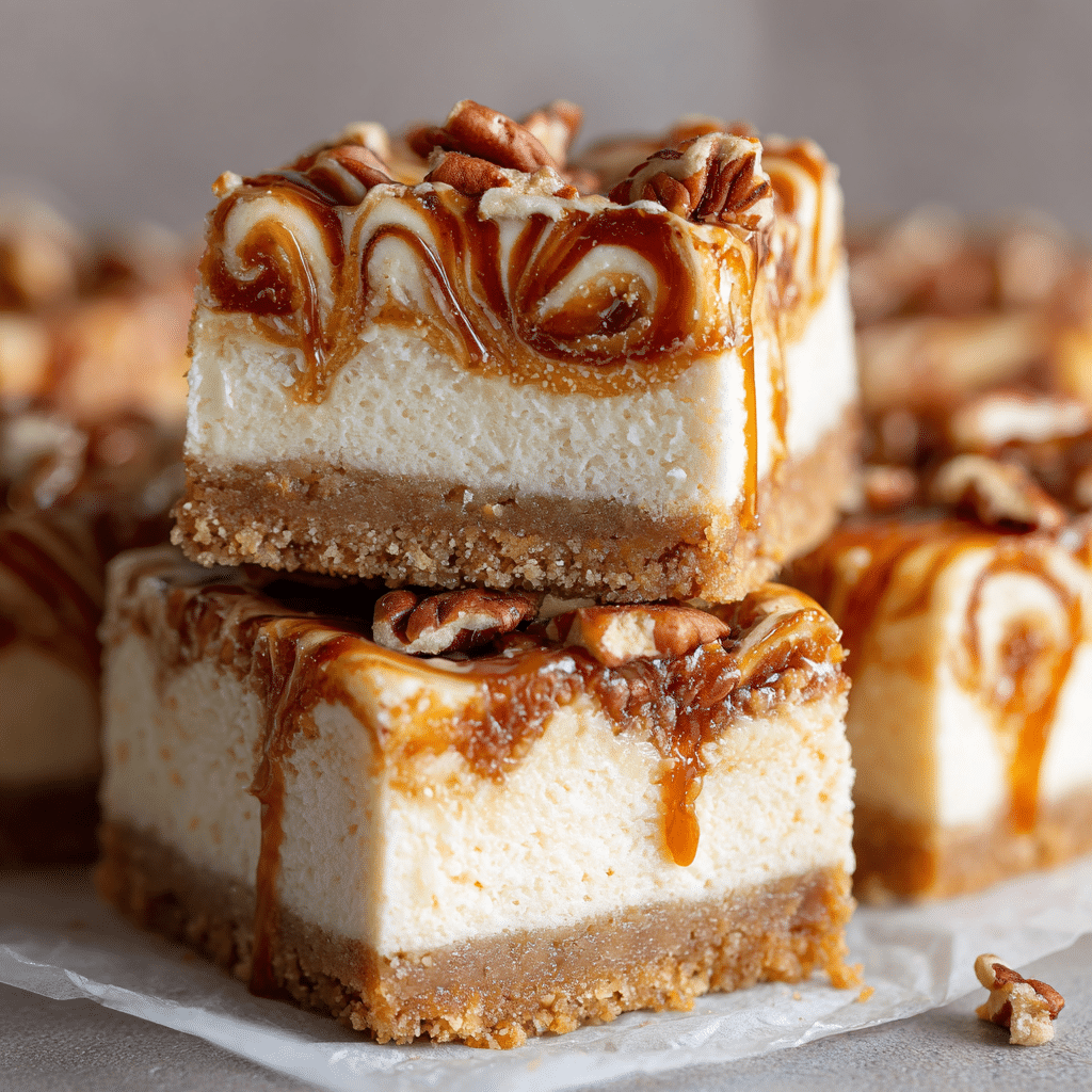 Caramel Pecan Cheesecake Bars