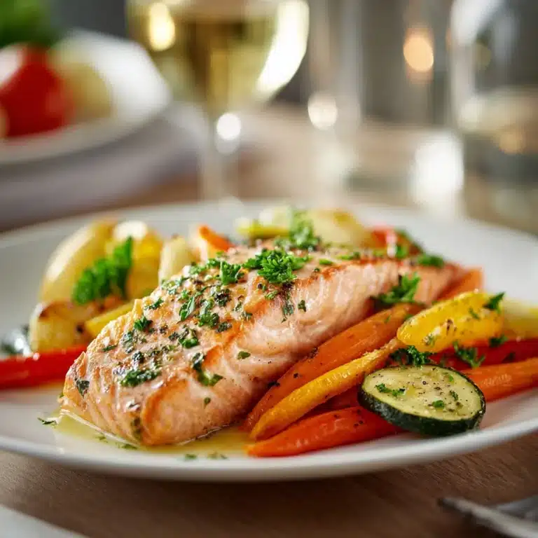 Lemon Herb Butter Salmon with Roasted Veggies Recipe