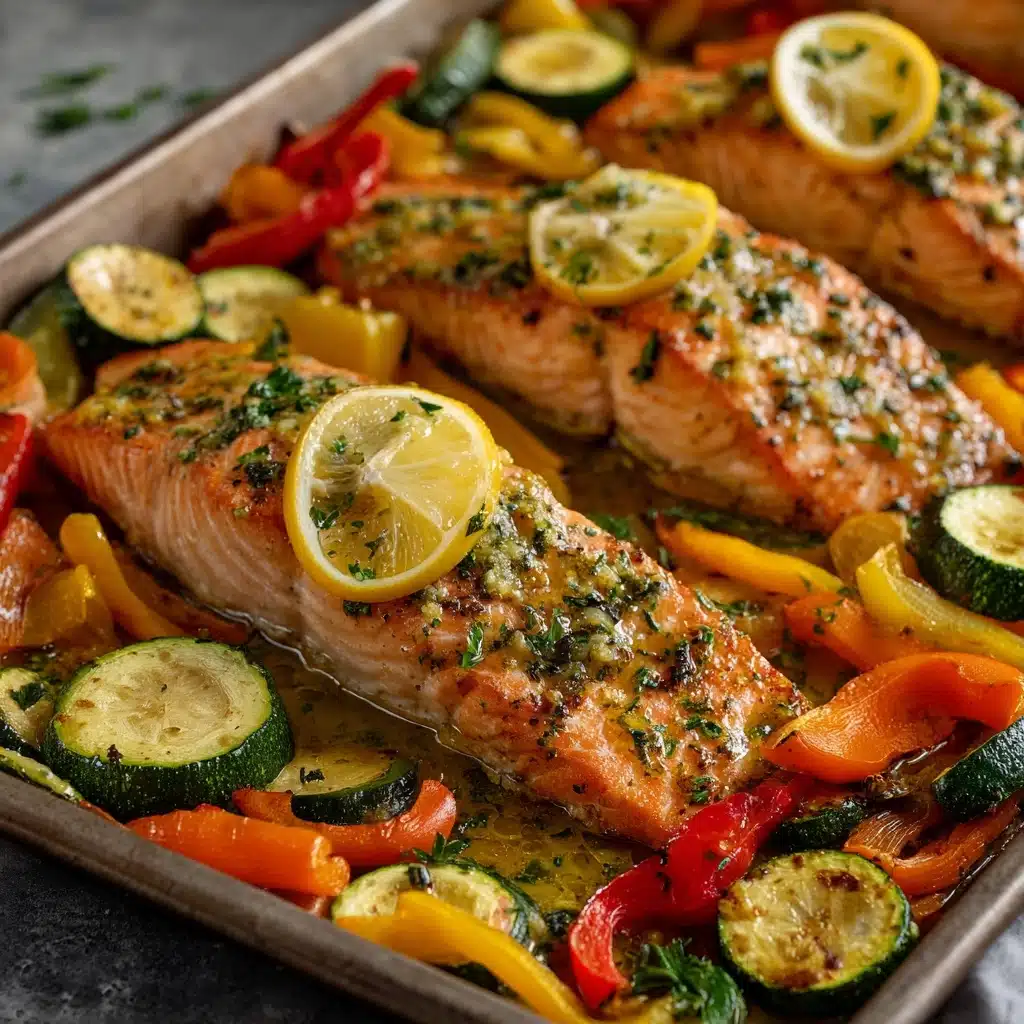 Lemon Herb Butter Salmon with Roasted Veggies Recipe - Recipe Image