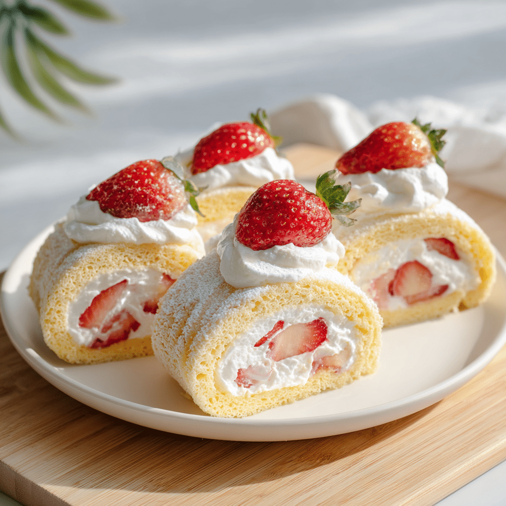 Strawberry Pancake Roll with Cream Filling Recipe - Recipe Image
