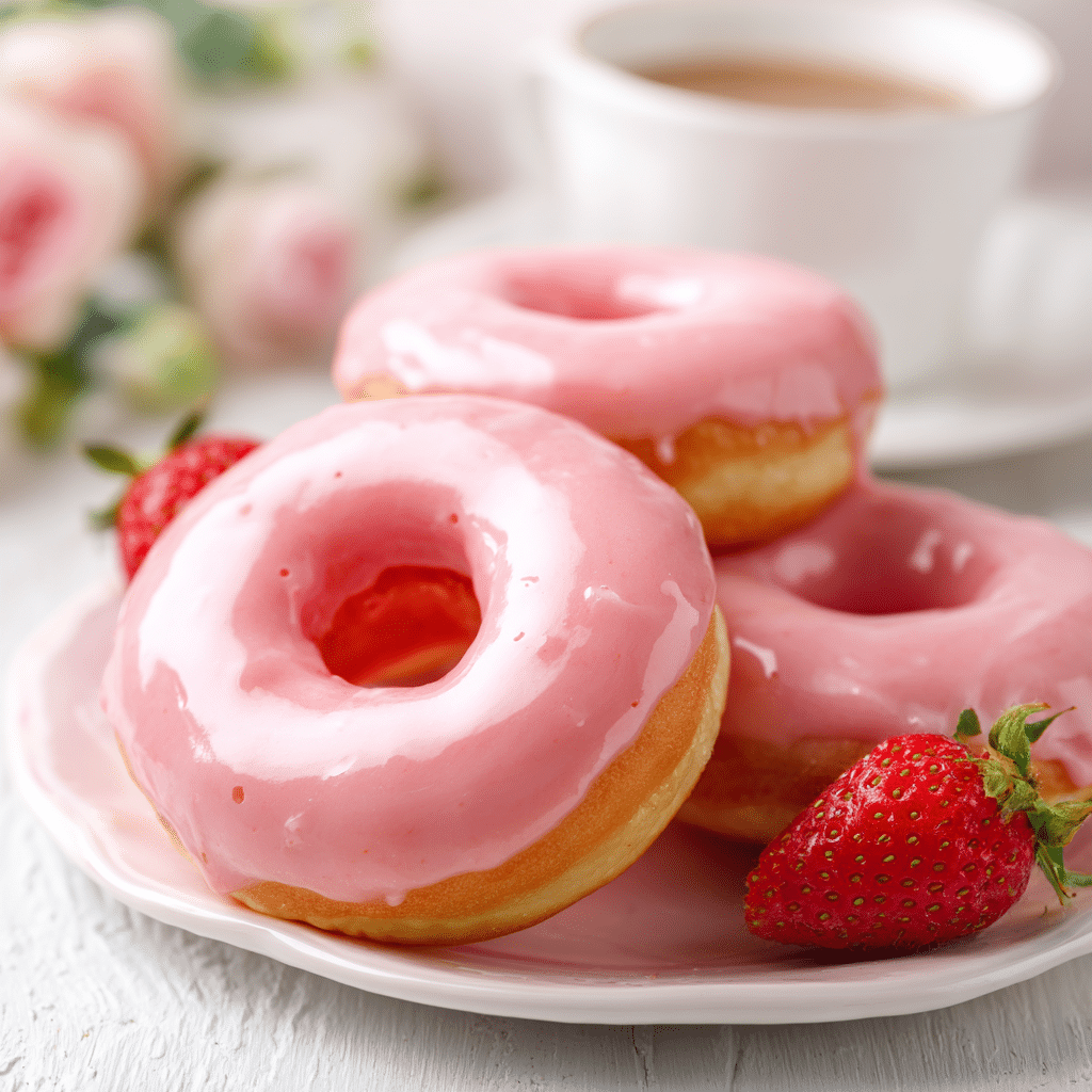 Baked Strawberry Donuts with Glaze Recipe - Recipe Image