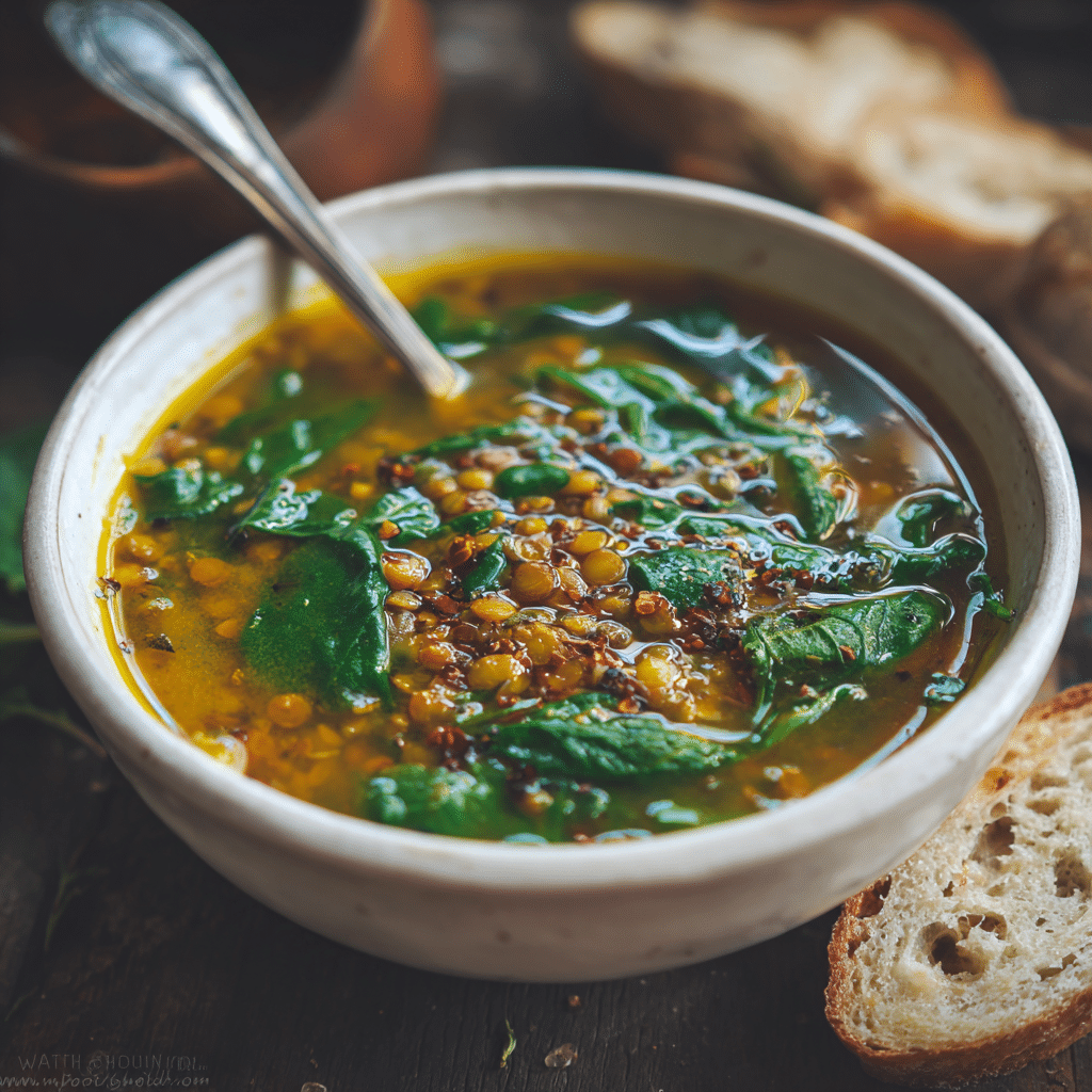 Vegan Lentil and Spinach Soup Recipe - Recipe Image