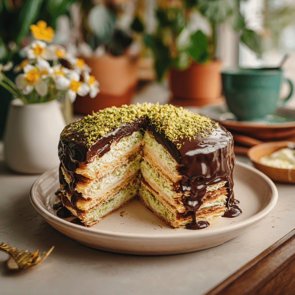 Dubai Chocolate Crepe Layer Cake