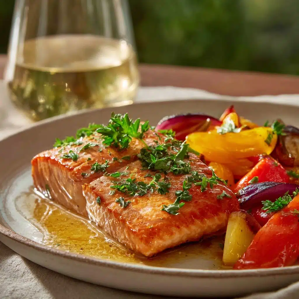 Lemon Herb Butter Salmon with Roasted Veggies Recipe - Recipe Image