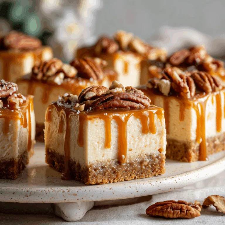 Salted Caramel Pecan Cheesecake Bars (lighter version) Recipe