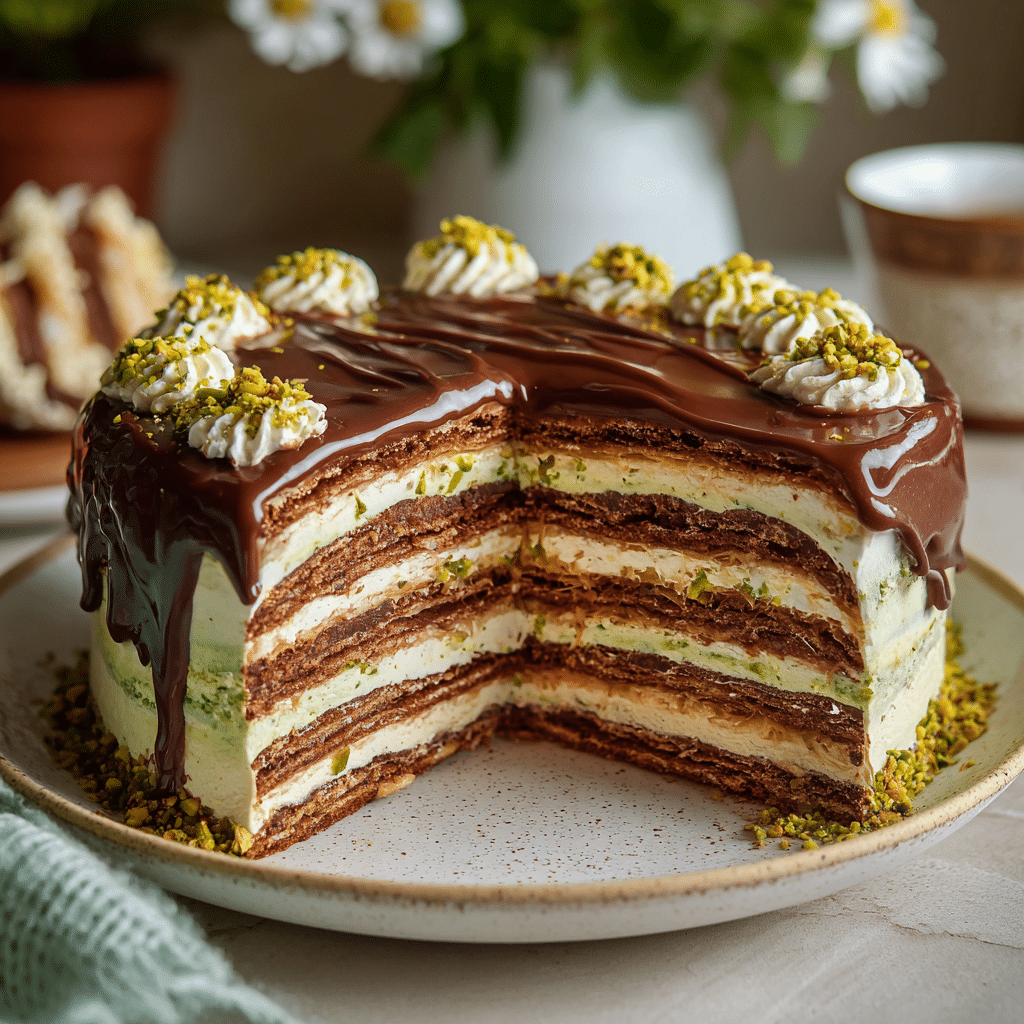 No-Bake Dubai Chocolate Icebox Cake