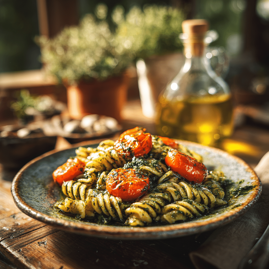 Pesto Pasta with Cherry Tomatoes - Recipe Image