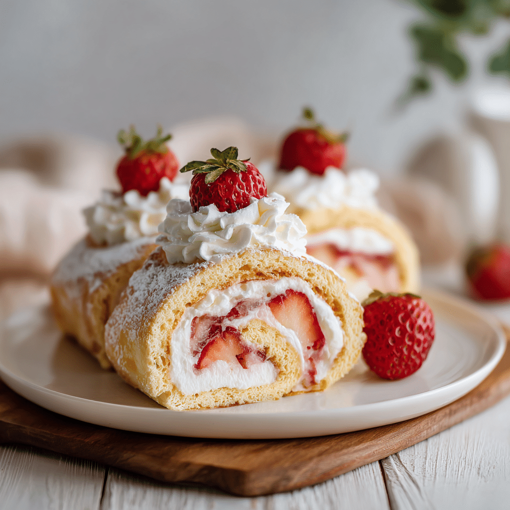 Strawberry Pancake Roll with Cream Filling Recipe - Recipe Image