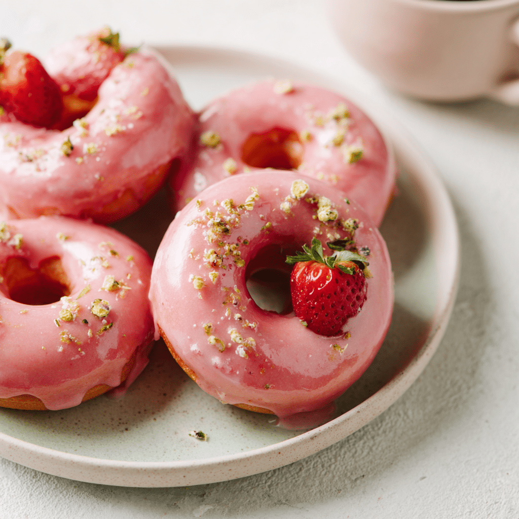 Baked Strawberry Donuts with Glaze Recipe - Recipe Image