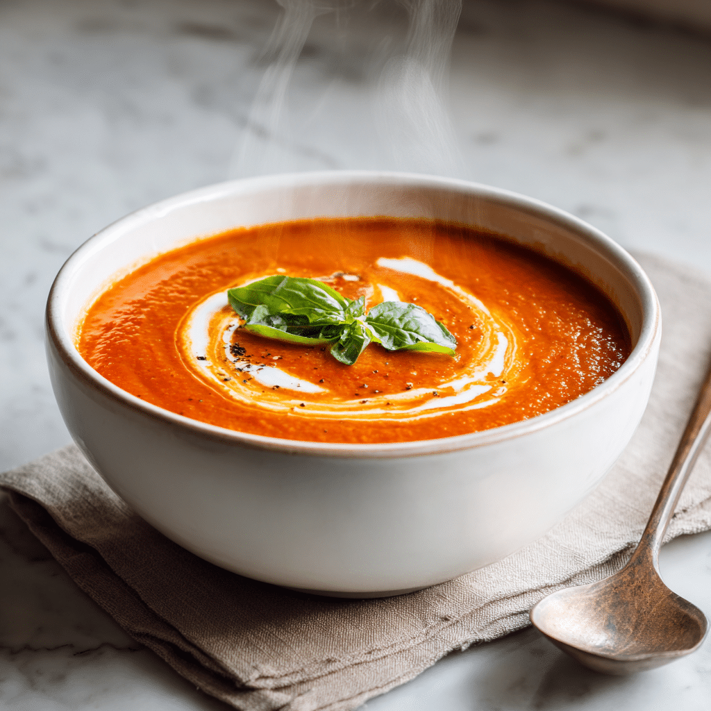 Creamy Vegan Tomato Basil Soup Recipe - Recipe Image