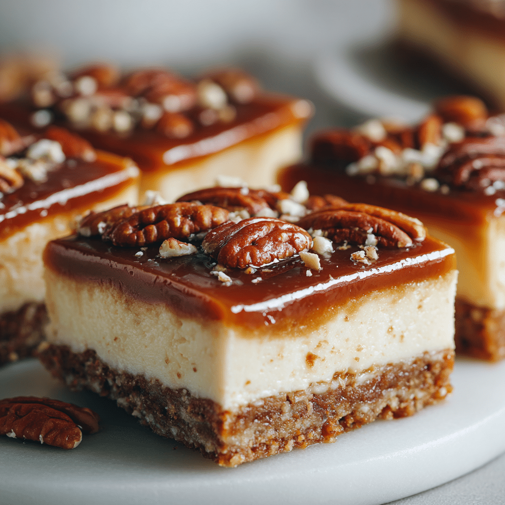 Caramel Pecan Cheesecake Bars Recipe - Recipe Image
