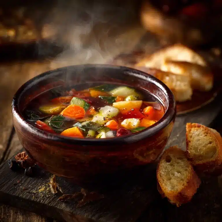 Winter Vegetable Soup with Garlic Bread Recipe