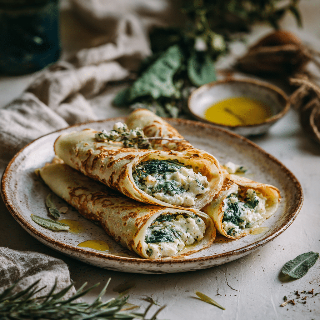 Spinach & Feta Stuffed Crepes Recipe - Recipe Image