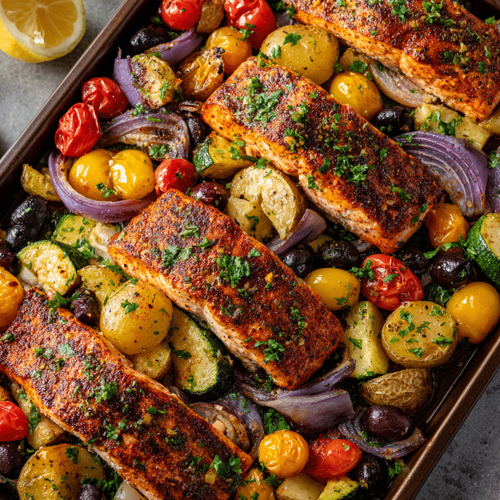 Mediterranean Sheet Pan Salmon - Recipe Image