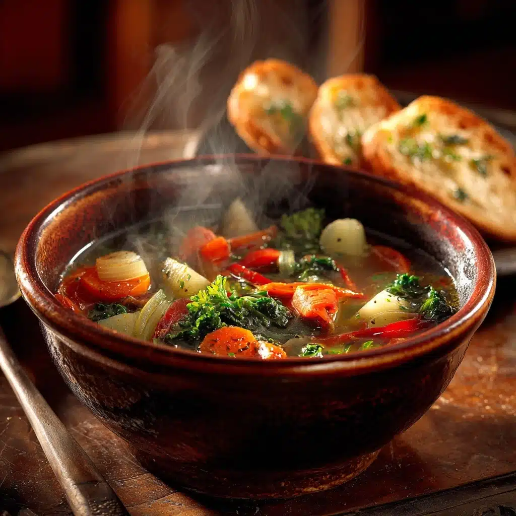 Winter Vegetable Soup with Garlic Bread Recipe - Recipe Image