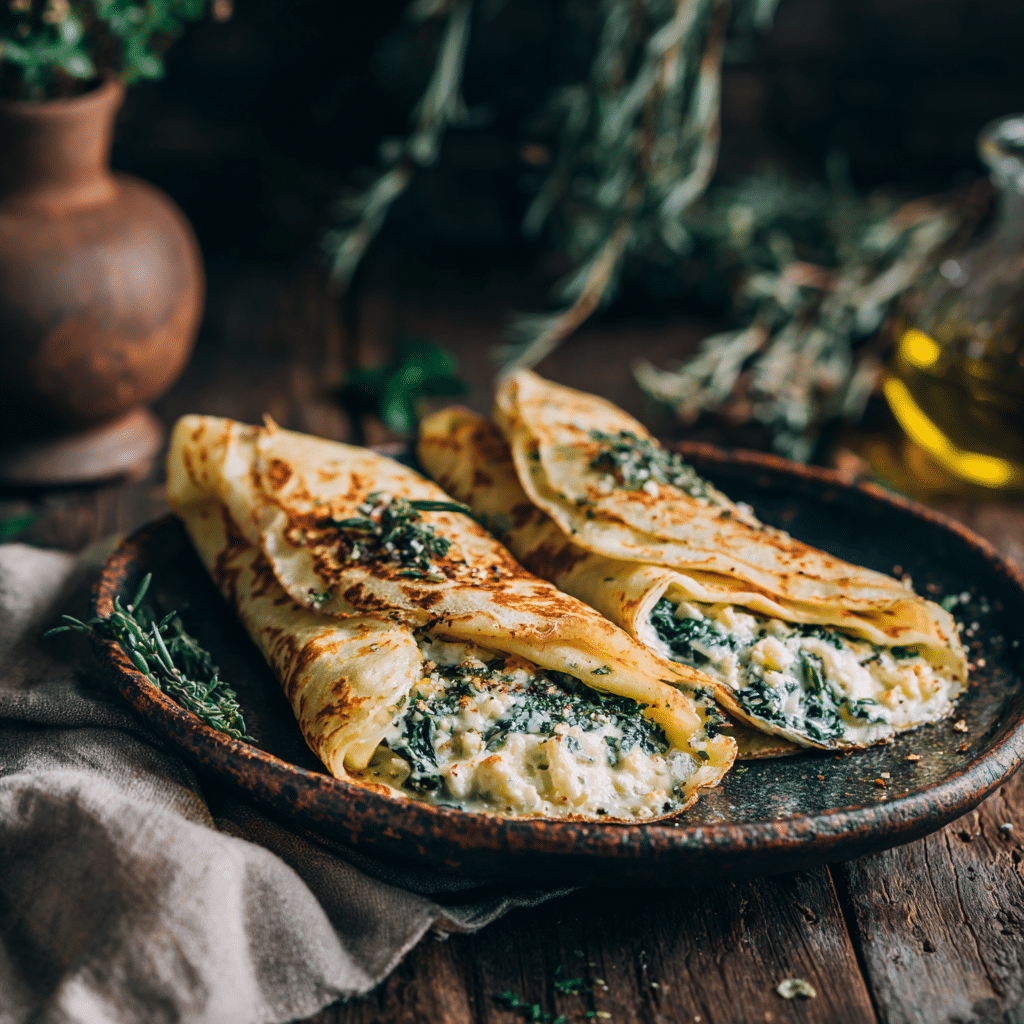 Spinach & Feta Stuffed Crepes Recipe