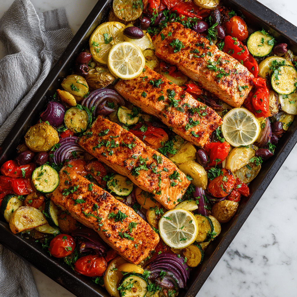 Mediterranean Sheet Pan Salmon - Recipe Image