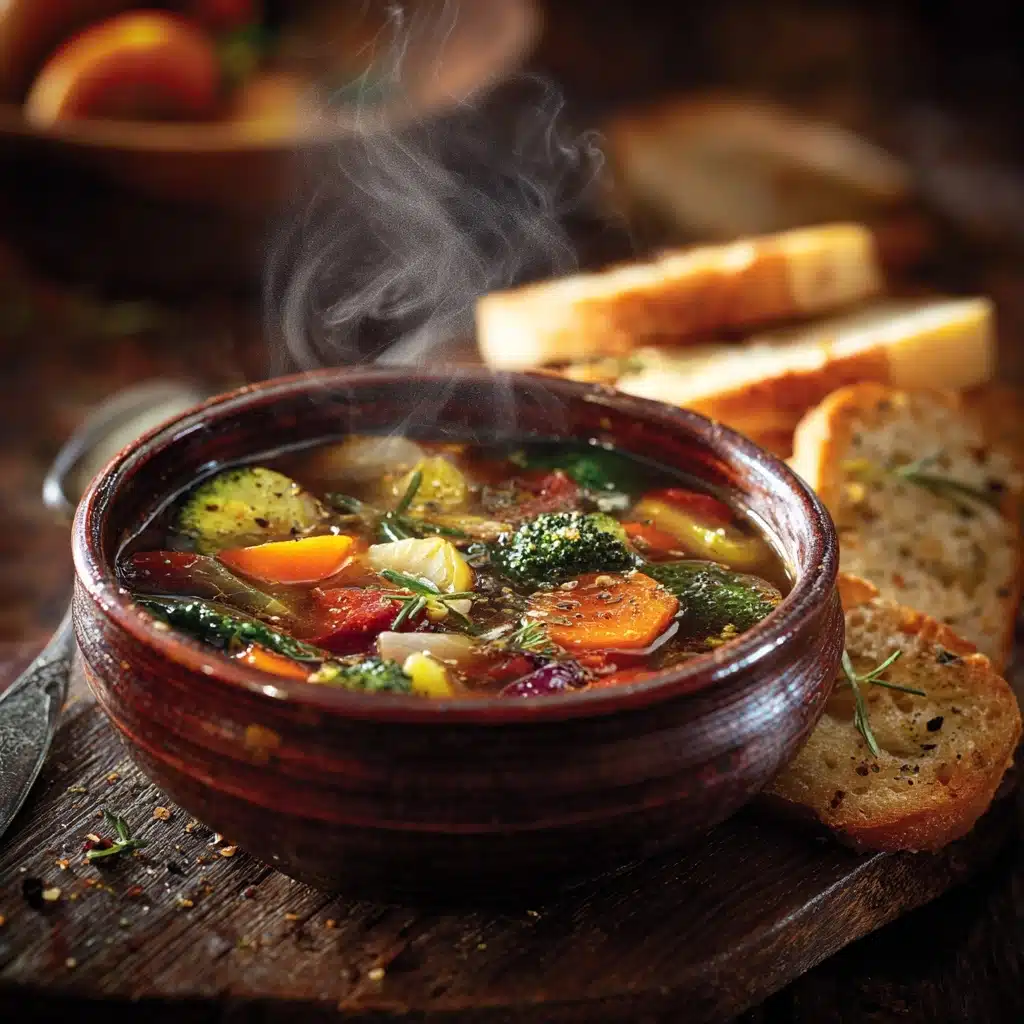 Winter Vegetable Soup with Garlic Bread Recipe - Recipe Image