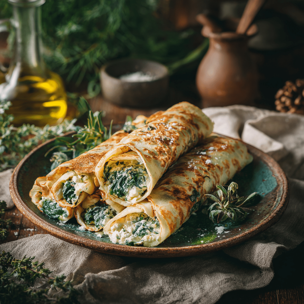 Spinach & Feta Stuffed Crepes Recipe - Recipe Image