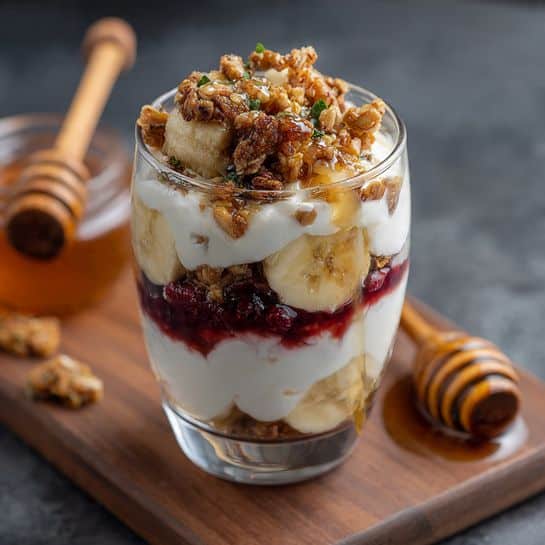 Banana Yogurt Parfait with Honey Almond Crunch Recipe
