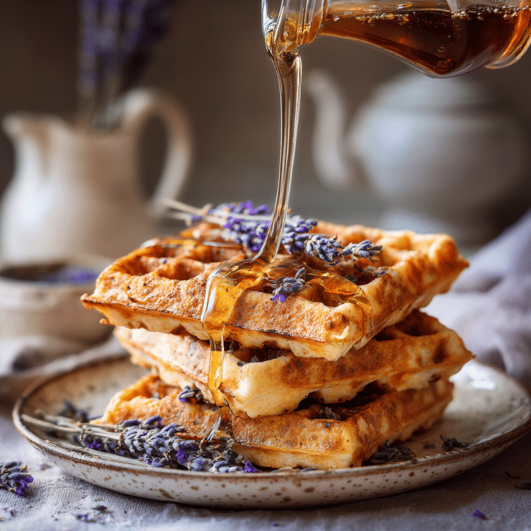 Fluffy Eggless Waffles with Lavender-Infused Maple Syrup Recipe