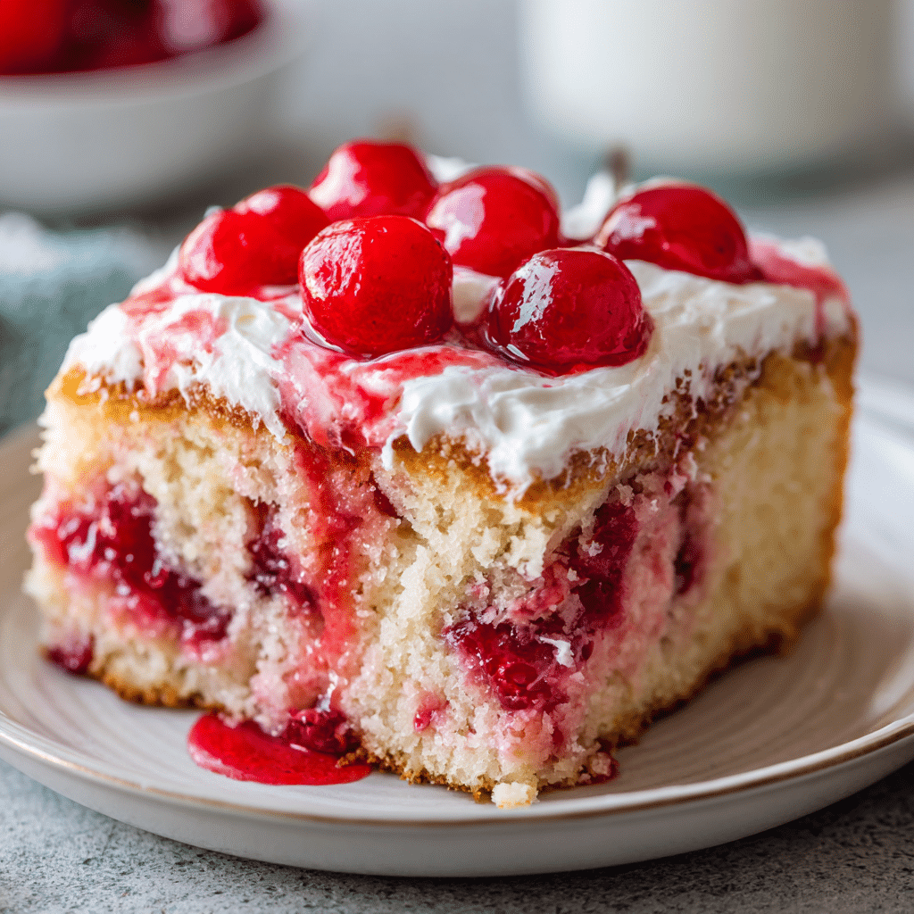 Moist & Sweet Cherry Poke Cake Recipe - Recipe Image