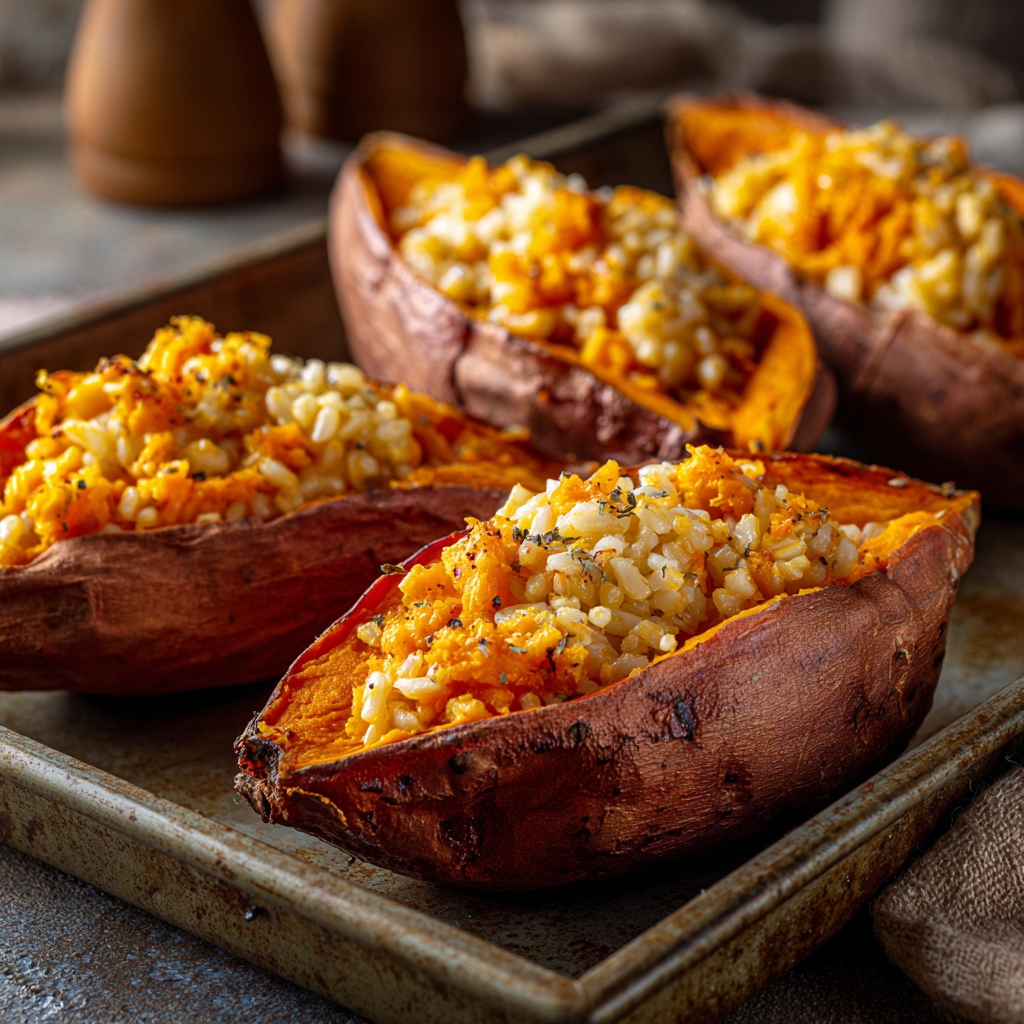 Creamy Rice-Stuffed Sweet Potato Bake Recipe - Recipe Image