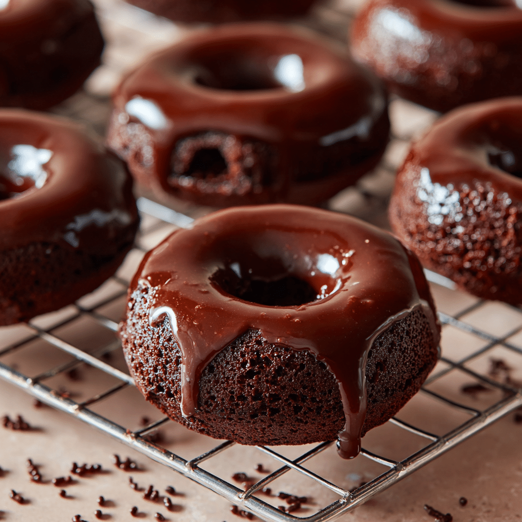 Chocolate Glazed Baked Donuts Recipe - Recipe Image