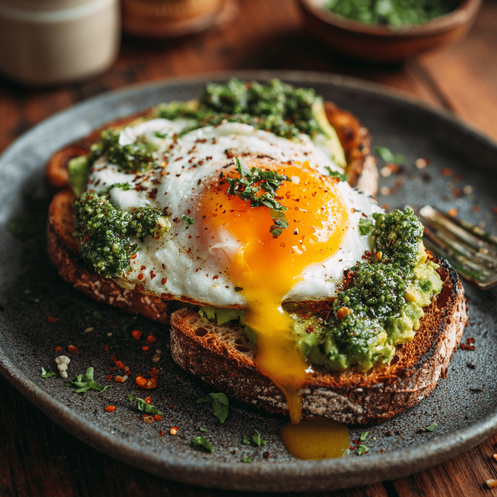 The Perfect Jammy Egg, Avocado & Pesto Toast Recipe - Recipe Image