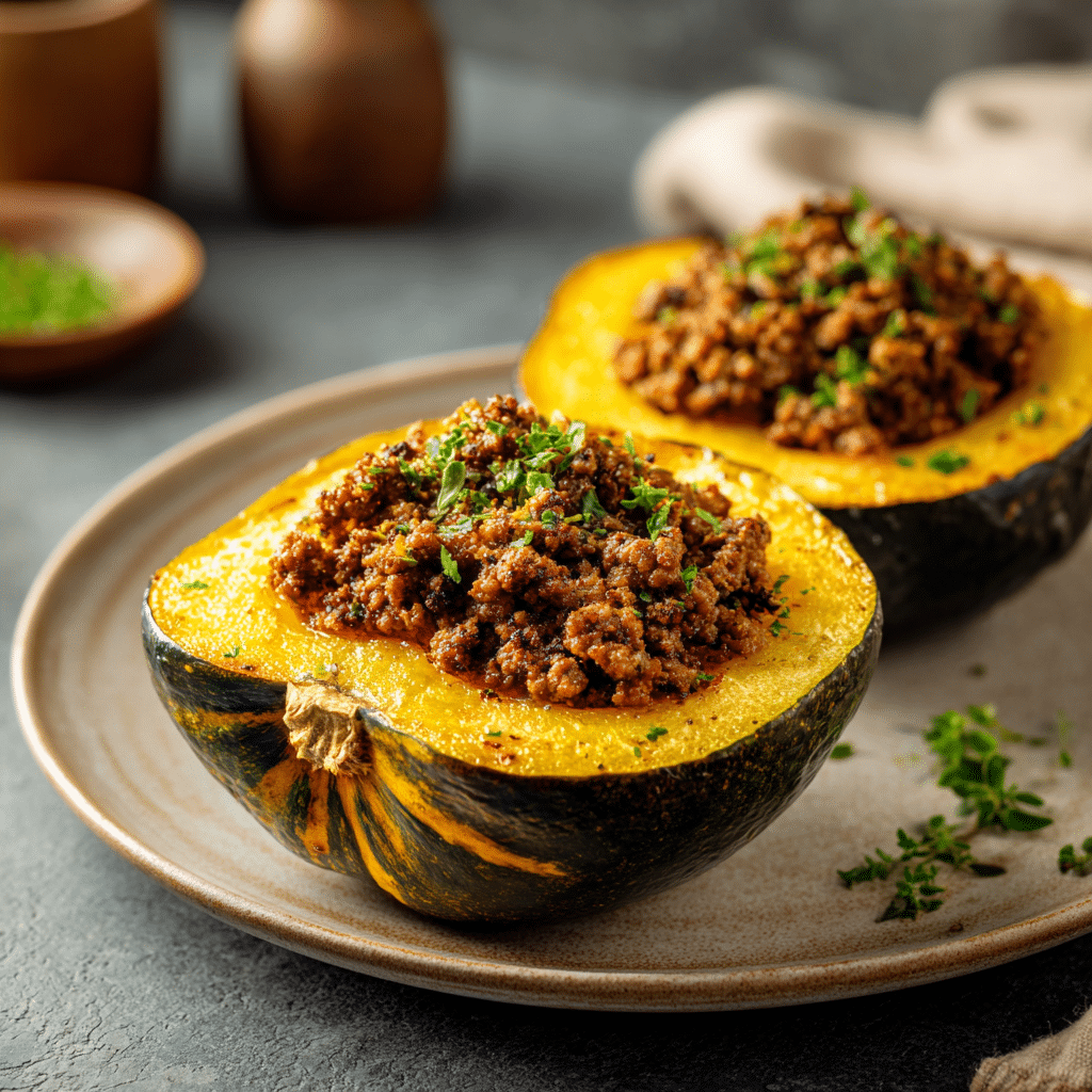 Stuffed Acorn Squash (with Ground Meat or Plant-Based Meat) Recipe - Recipe Image