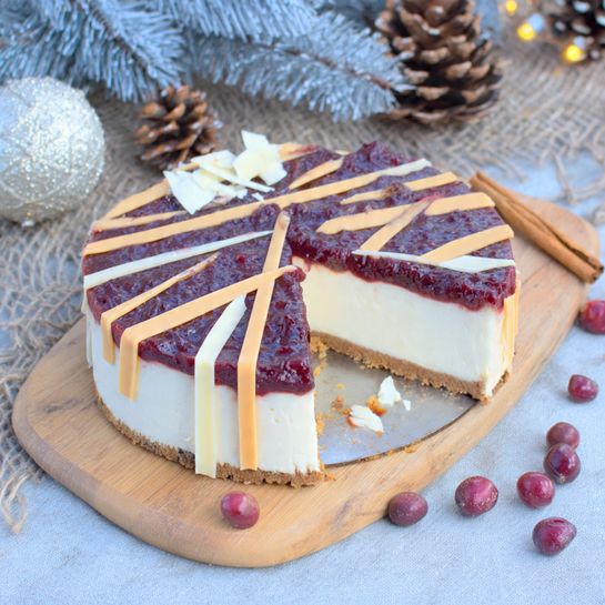 Christmas Cranberry Jam White Chocolate Mousse Cheesecake Recipe - Recipe Image