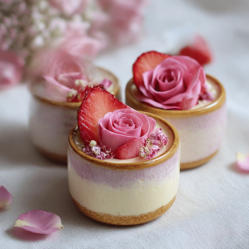 Strawberry Rose Mini Cheesecakes