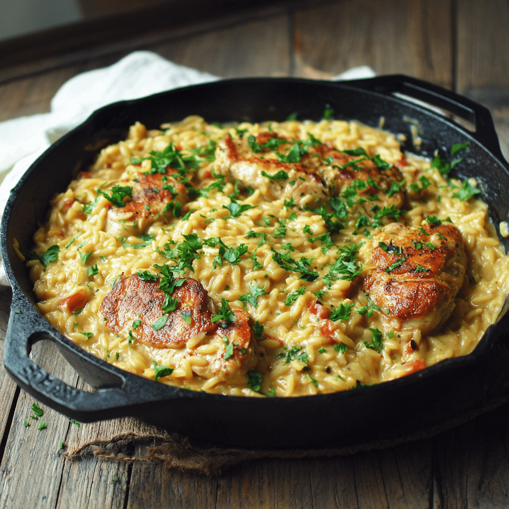 Simple One-Pan Creamy Chicken Orzo Recipe - Recipe Image