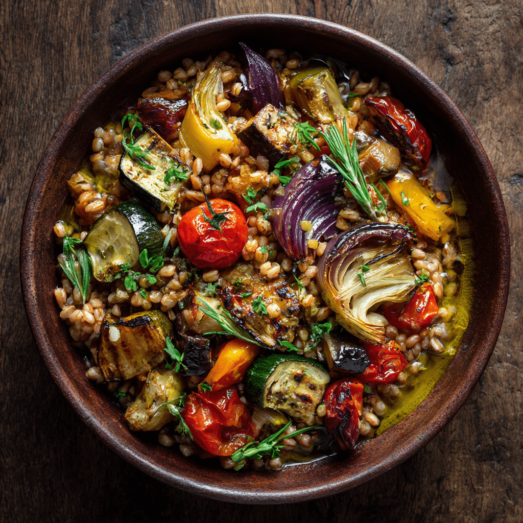 Mediterranean Farro Bowl with Roasted Vegetables Recipe - Recipe Image